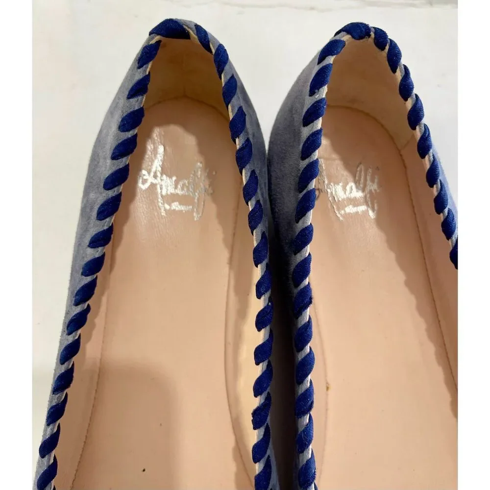 Amalfi by Rangoni ballet flats comfort loafers blue suede bow casual women 9.5